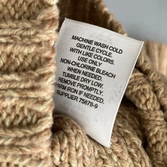 Y2K Cable Knit Cardigan Size Large Tan Button Sweater Pockets Chunky Academia - Picture 7 of 9